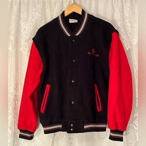 Vintage All Canada Varsity Letterman Jacket Zip Off Sleeves Red Black M